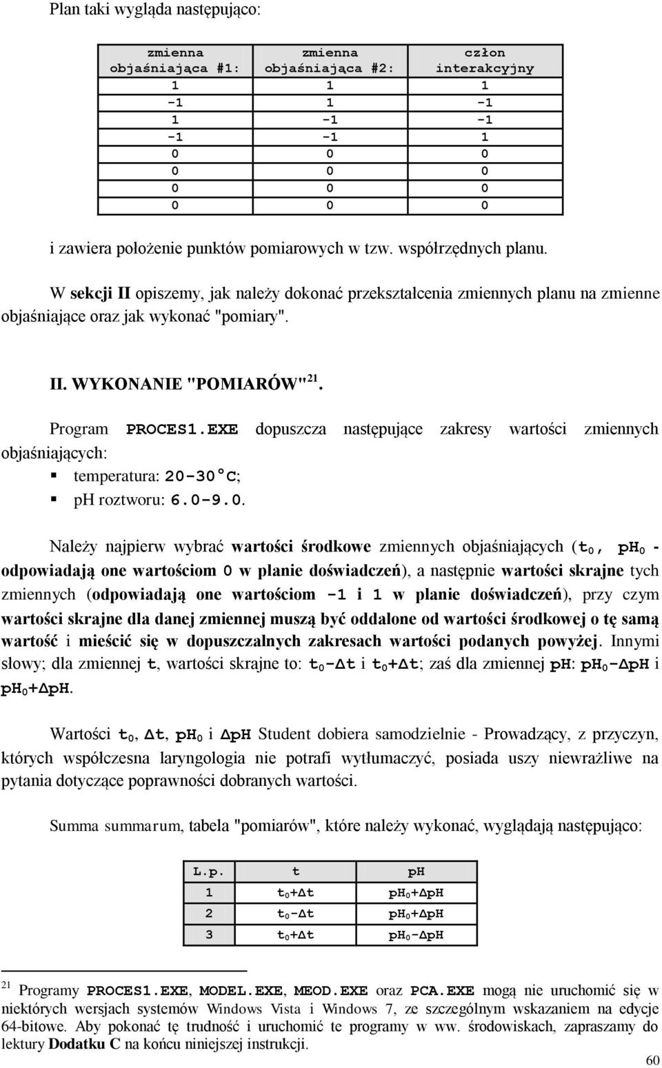 EXE dopuszcza następujące zakresy wartości zmiennych objaśniających: temperatura: 20-