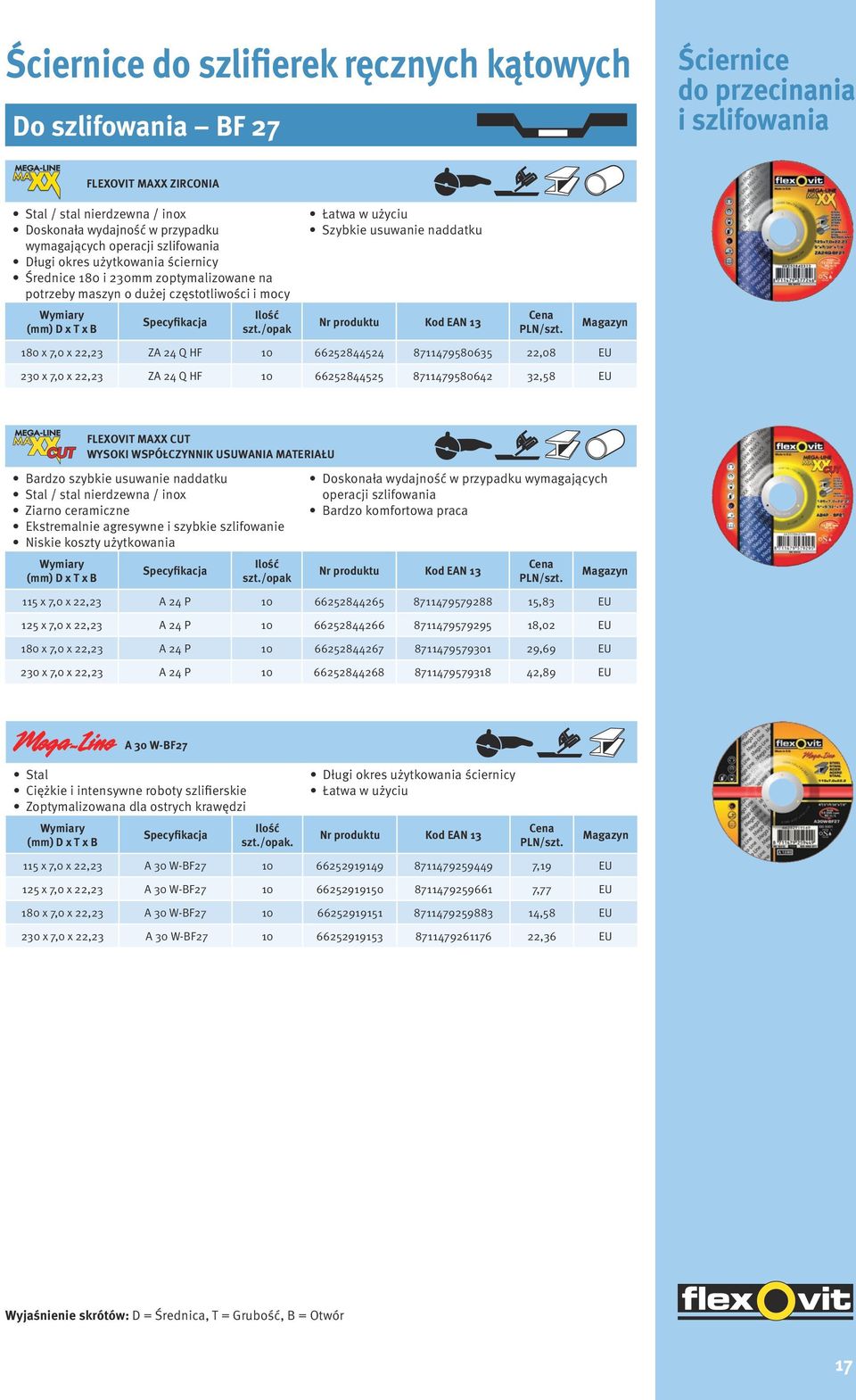 szt./opak 180 x 7,0 x 22,23 ZA 24 Q HF 10 66252844524 8711479580635 22,08 EU 230 x 7,0 x 22,23 ZA 24 Q HF 10 66252844525 8711479580642 32,58 EU FLEXOVIT MAXX CUT WYSOKI WSPÓŁCZYNNIK USUWANIA