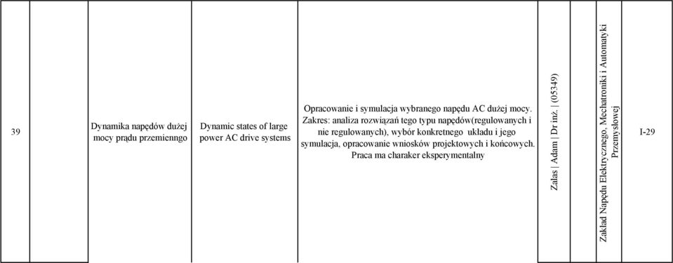 Zakres: analiza rozwiązań tego typu napędów(regulowanych i nie regulowanych), wybór konkretnego układu i jego