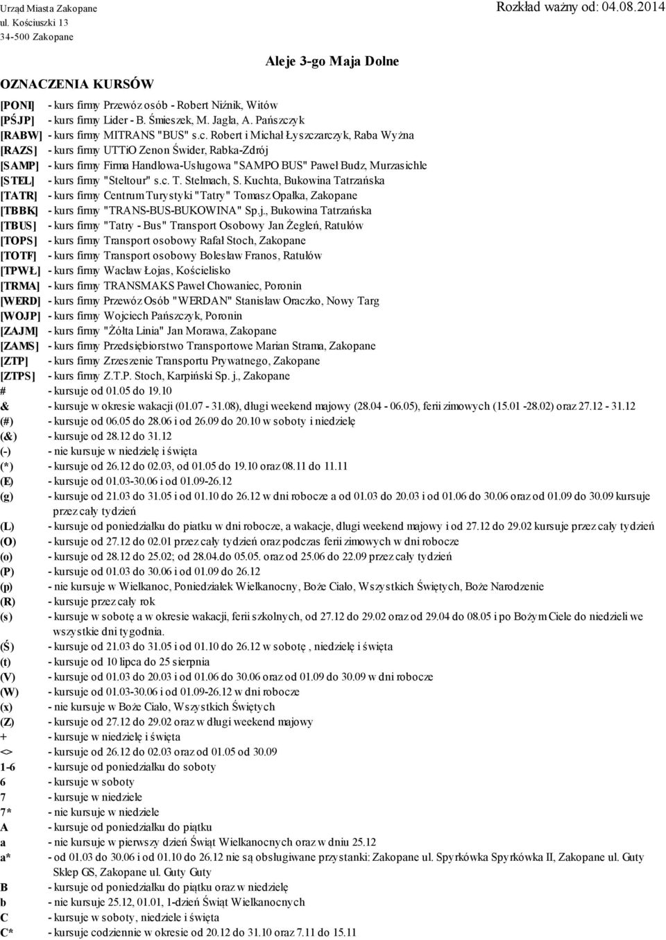 Robert i Michał Łyszczarczyk, Raba Wyżna [RAZS] - kurs firmy UTTiO Zenon Świder, Rabka-Zdrój [SAMP] - kurs firmy Firma Handlowa-Usługowa "SAMPO BUS" Paweł Budz, Murzasichle [STEL] - kurs firmy