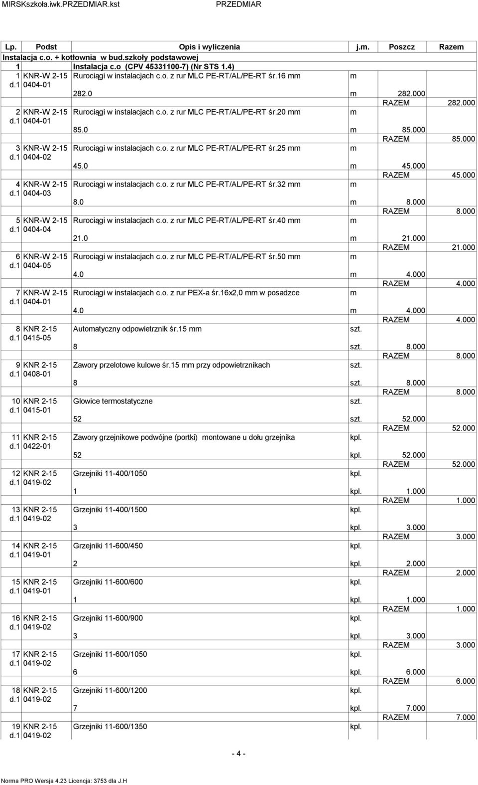 1 0415-01 11 KNR 2-15 d.1 0422-01 12 KNR 2-15 13 KNR 2-15 14 KNR 2-15 d.1 0419-01 15 KNR 2-15 d.1 0419-01 16 KNR 2-15 17 KNR 2-15 18 KNR 2-15 19 KNR 2-15 Rurociągi w instalacjach c.o. z rur MLC PE-RT/AL/PE-RT śr.