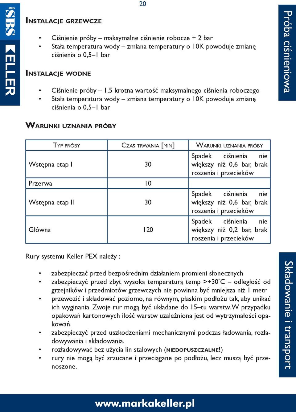 Czas trwania[min] Warunki uznania próby Wstępna etap I 30 Przerwa 10 Wstępna etap II 30 Główna 120 Spadek ciśnienia nie większy niż 0,6 bar, brak roszenia i przecieków Spadek ciśnienia nie większy