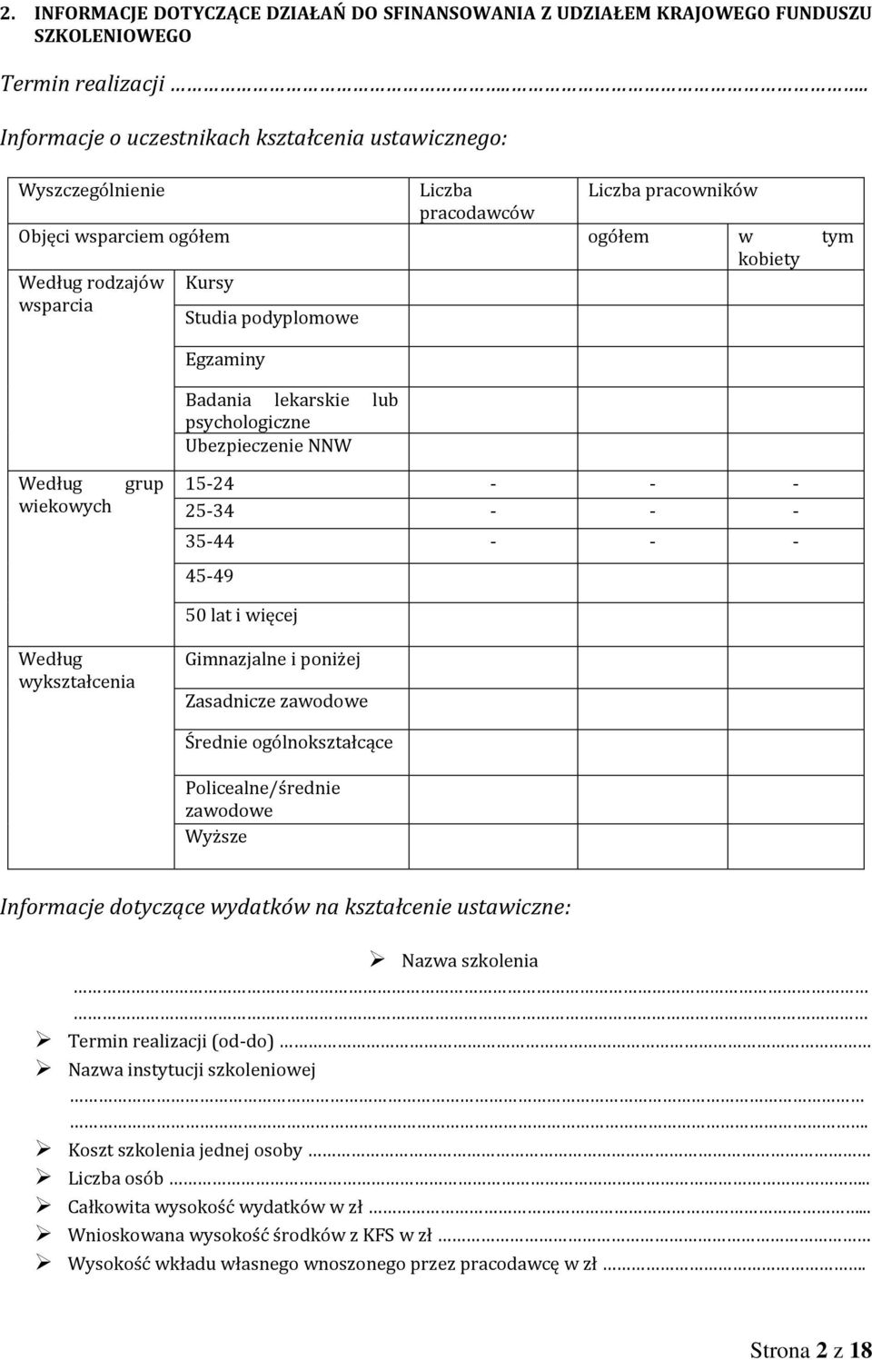 podyplomowe Egzaminy Badania lekarskie lub psychologiczne Ubezpieczenie NNW Według wiekowych grup 15-24 - - - 25-34 - - - 35-44 - - - 45-49 50 lat i więcej Według wykształcenia Gimnazjalne i poniżej