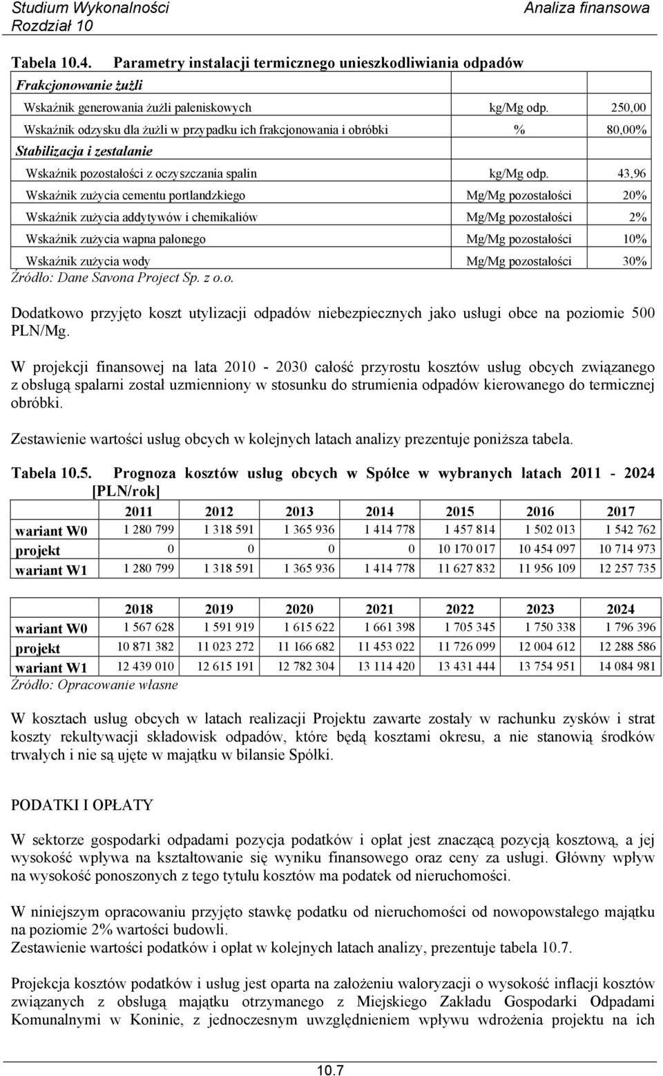 43,96 Wskaźnik zużycia cementu portlandzkiego Mg/Mg pozostałości 20% Wskaźnik zużycia addytywów i chemikaliów Mg/Mg pozostałości 2% Wskaźnik zużycia wapna palonego Mg/Mg pozostałości 10% Wskaźnik