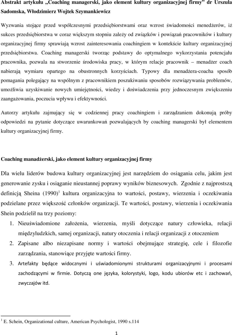 coachingiem w kontekście kultury organizacyjnej przedsiębiorstwa.