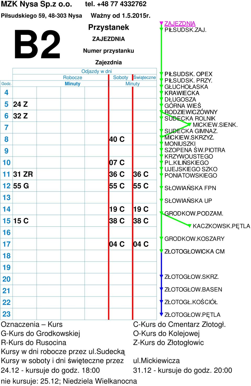 Zajezdnia 0 C 0 C 3 C C 1 C 3 C 0 C 2. - kursuje do godz.