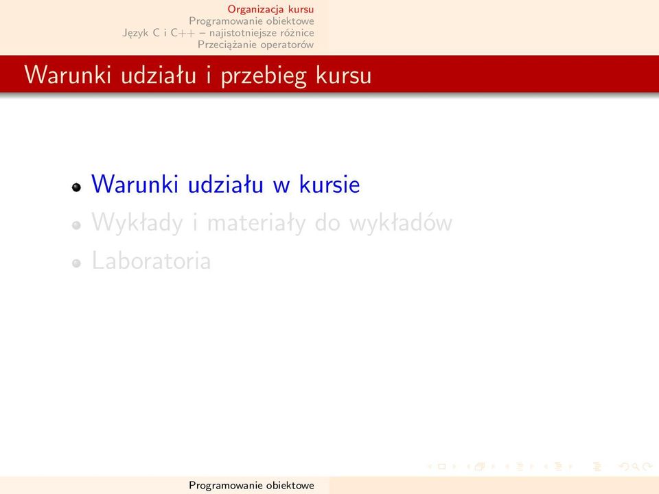 udziału w kursie Wykłady