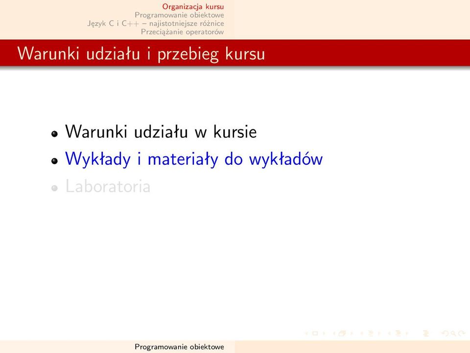udziału w kursie Wykłady