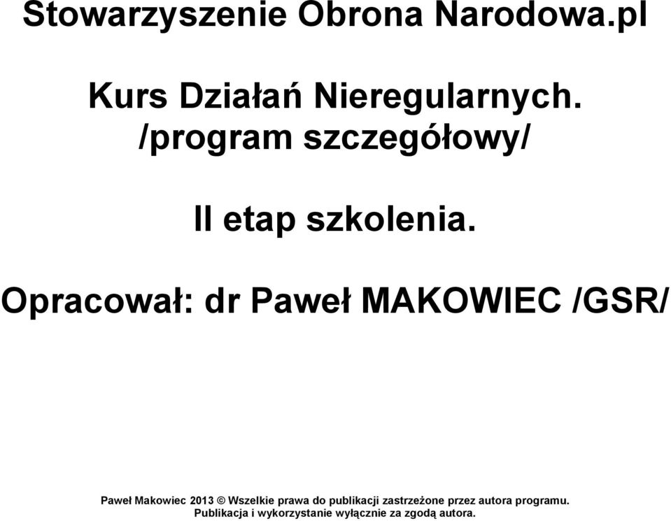 /program szczegółowy/ II etap