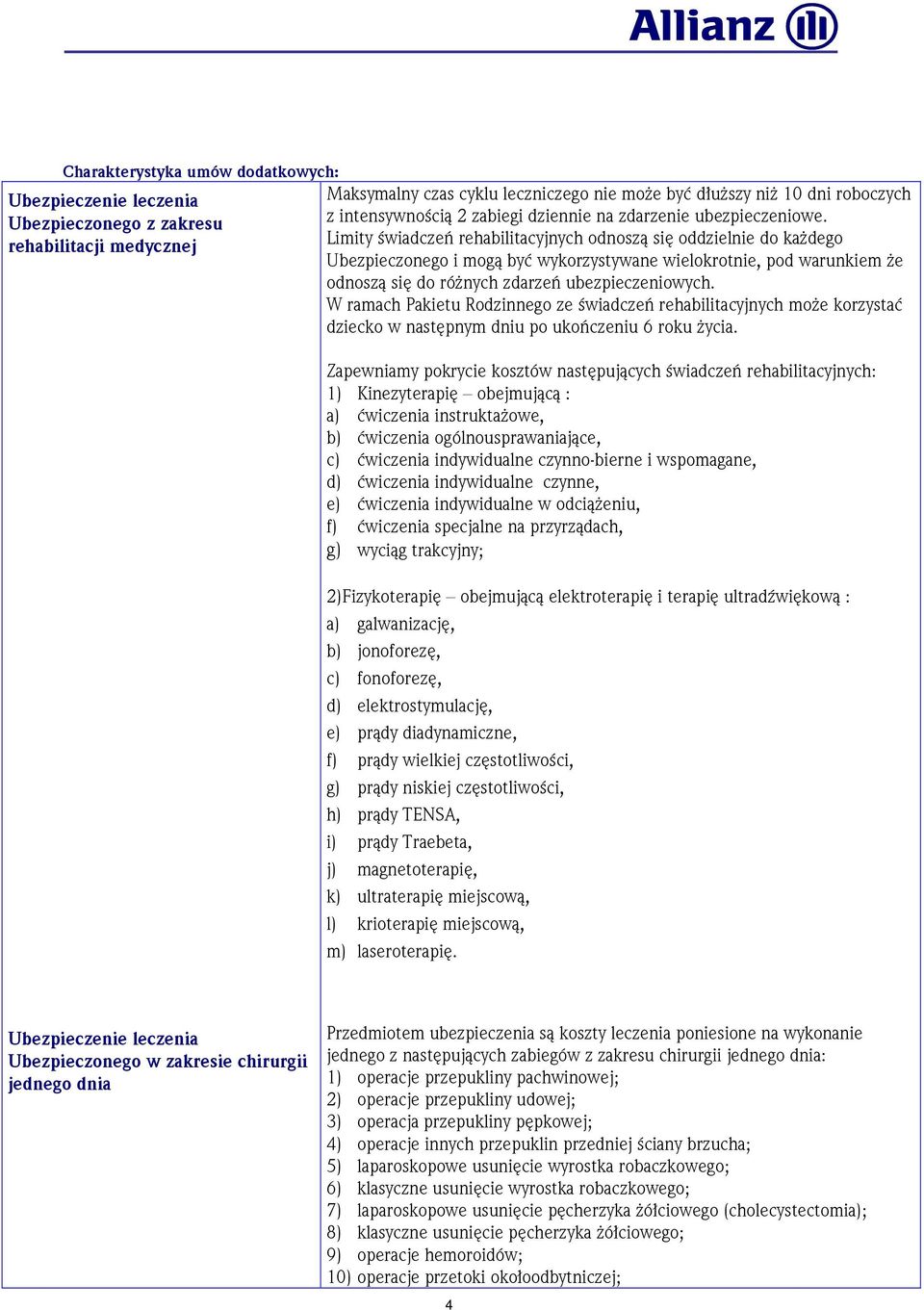 Limity świadczeń rehabilitacyjnych odnoszą się oddzielnie do kaŝdego Ubezpieczonego i mogą być wykorzystywane wielokrotnie, pod warunkiem Ŝe odnoszą się do róŝnych zdarzeń ubezpieczeniowych.