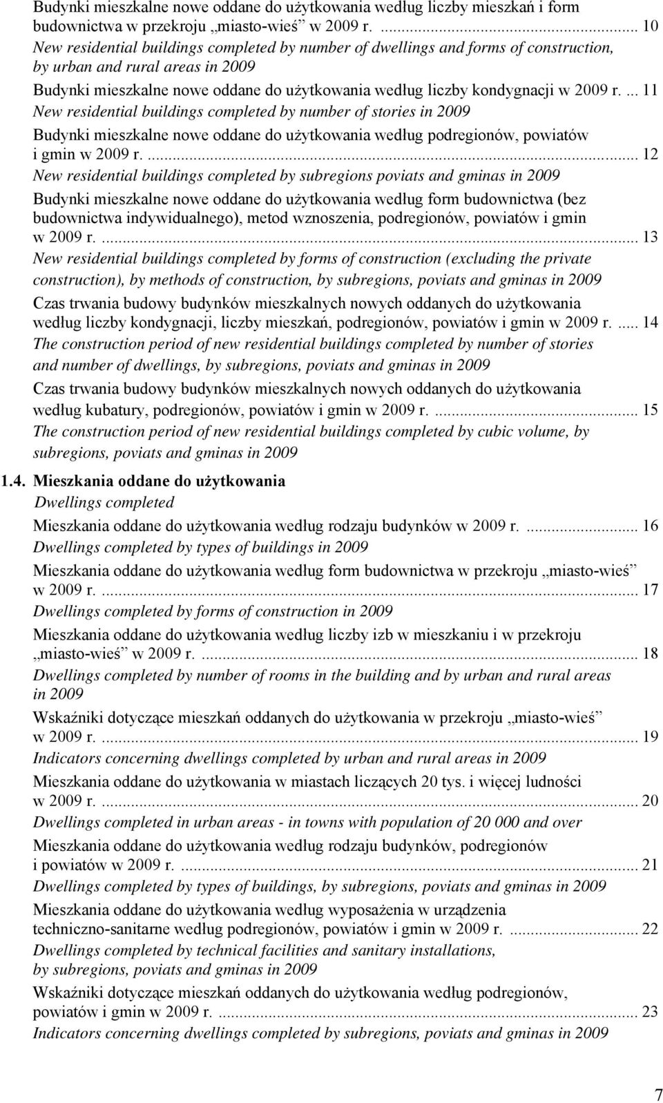 2009 r.... 11 New residential buildings completed by number of stories in 2009 Budynki mieszkalne nowe oddane do użytkowania według podregionów, powiatów i gmin w 2009 r.