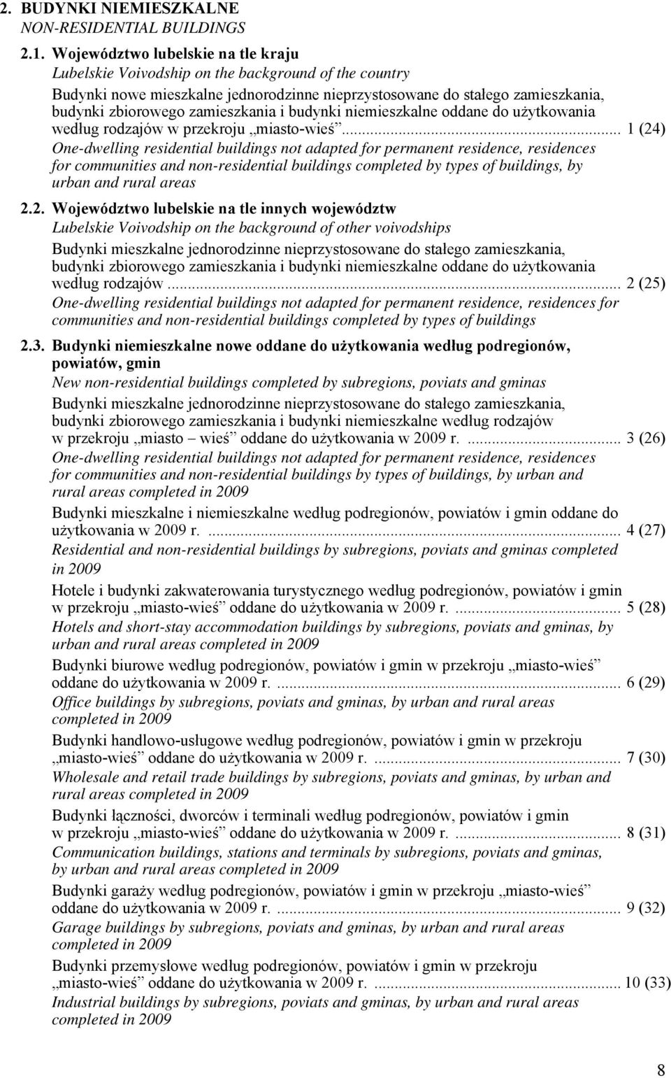 zamieszkania i budynki niemieszkalne oddane do użytkowania według rodzajów w przekroju miasto-wieś.
