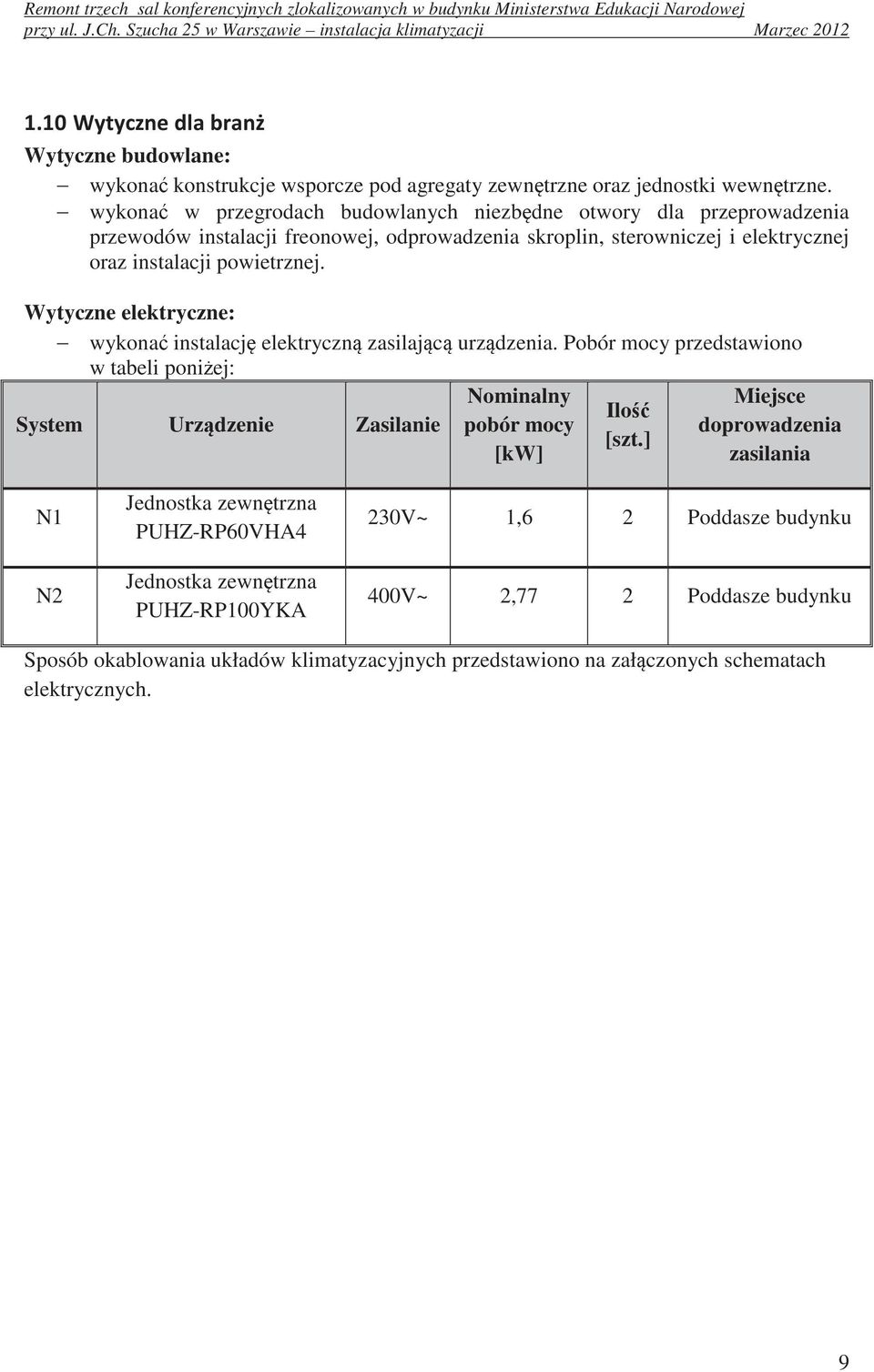 wykona w przegrodach budowlanych niezbdne otwory dla przeprowadzenia przewodów instalacji freonowej, odprowadzenia skroplin, sterowniczej i elektrycznej oraz instalacji powietrznej.