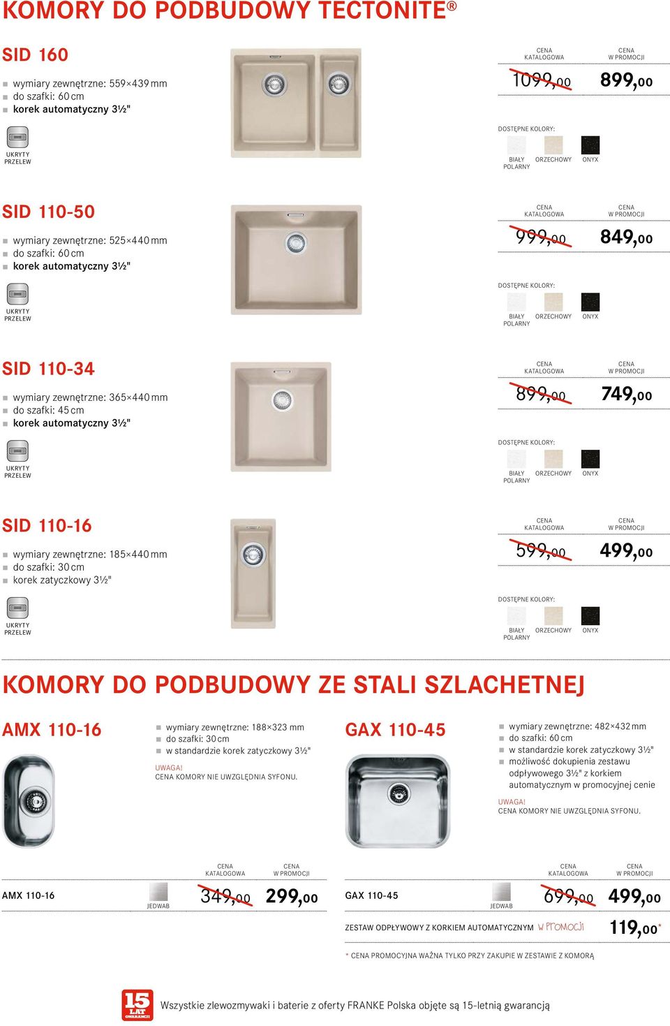 KOMORY NIE UWZGLĘDNIA SYFONU. GAX 110-45 482 432 mm w standardzie możliwość dokupienia zestawu odpływowego 31/2" z korkiem automatycznym w promocyjnej cenie UWAGA! KOMORY NIE UWZGLĘDNIA SYFONU.