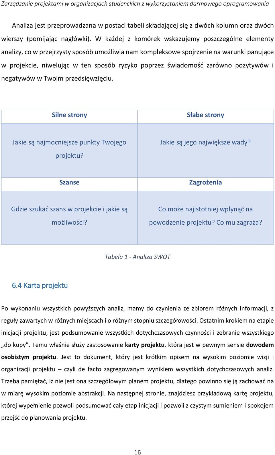 świadomość zarówno pozytywów i negatywów w Twoim przedsięwzięciu. Silne strony Słabe strony Jakie są najmocniejsze punkty Twojego projektu? Jakie są jego największe wady?