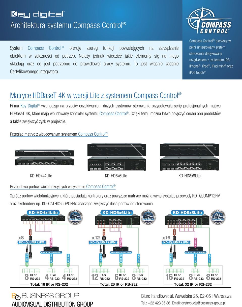 Matryce HDBaseT 4K w wersji Lite z systemem Compass Control Firma Key Digital wychodząc na przeciw oczekiwaniom dużych systemów sterowania przygotowała serię profesjonalnych matryc HDBaseT 4K, które