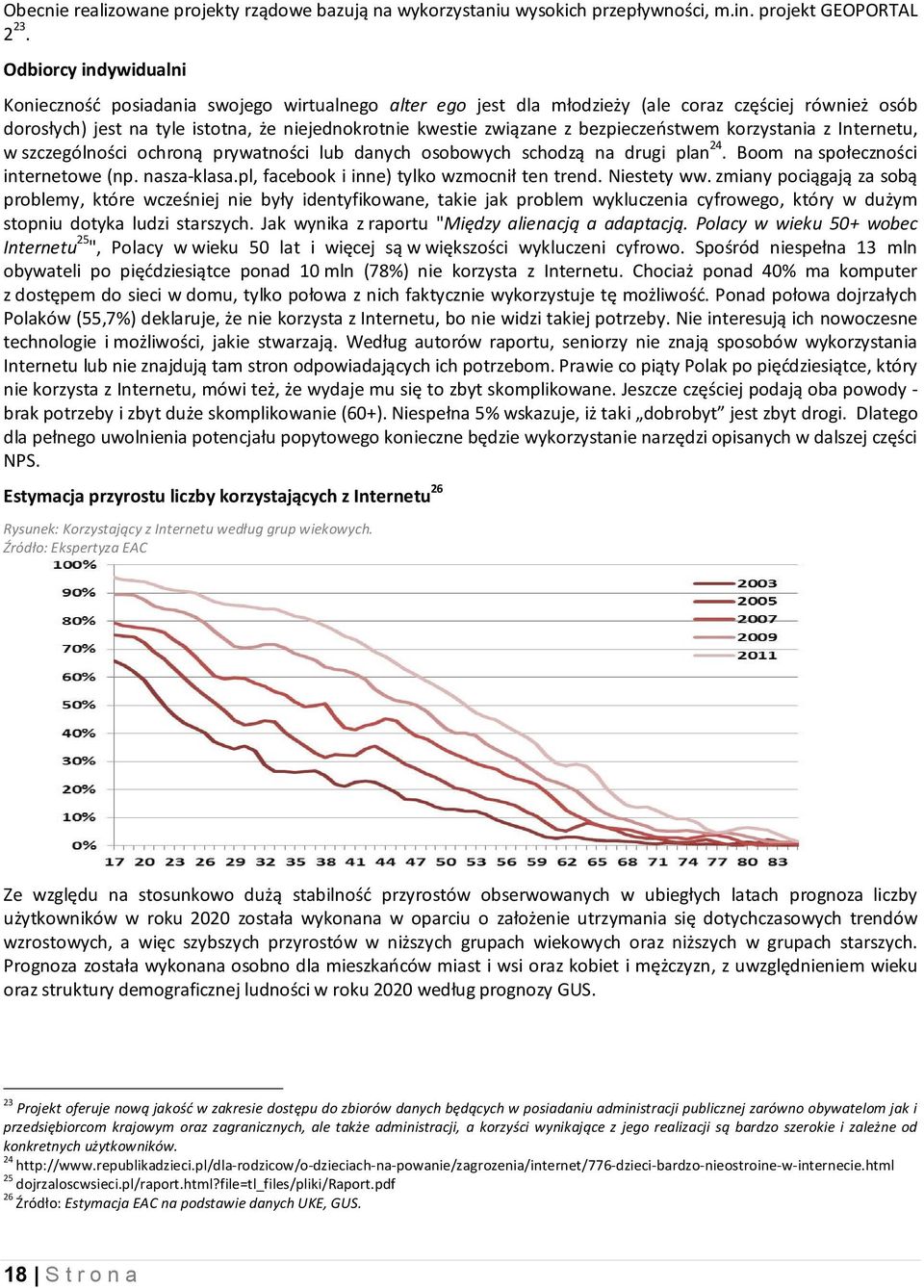 bezpieczeństwem korzystania z Internetu, w szczególności ochroną prywatności lub danych osobowych schodzą na drugi plan 24. Boom na społeczności internetowe (np. nasza-klasa.