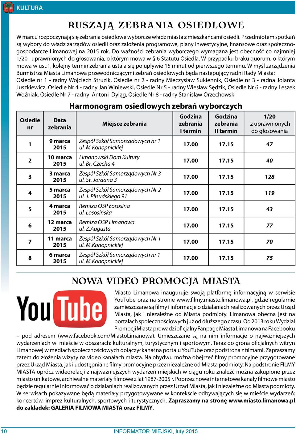 Do ważności zebrania wyborczego wymagana jest obecność co najmniej 1/20 uprawnionych do głosowania, o którym mowa w 6 Statutu Osiedla. W przypadku braku quorum, o którym mowa w ust.