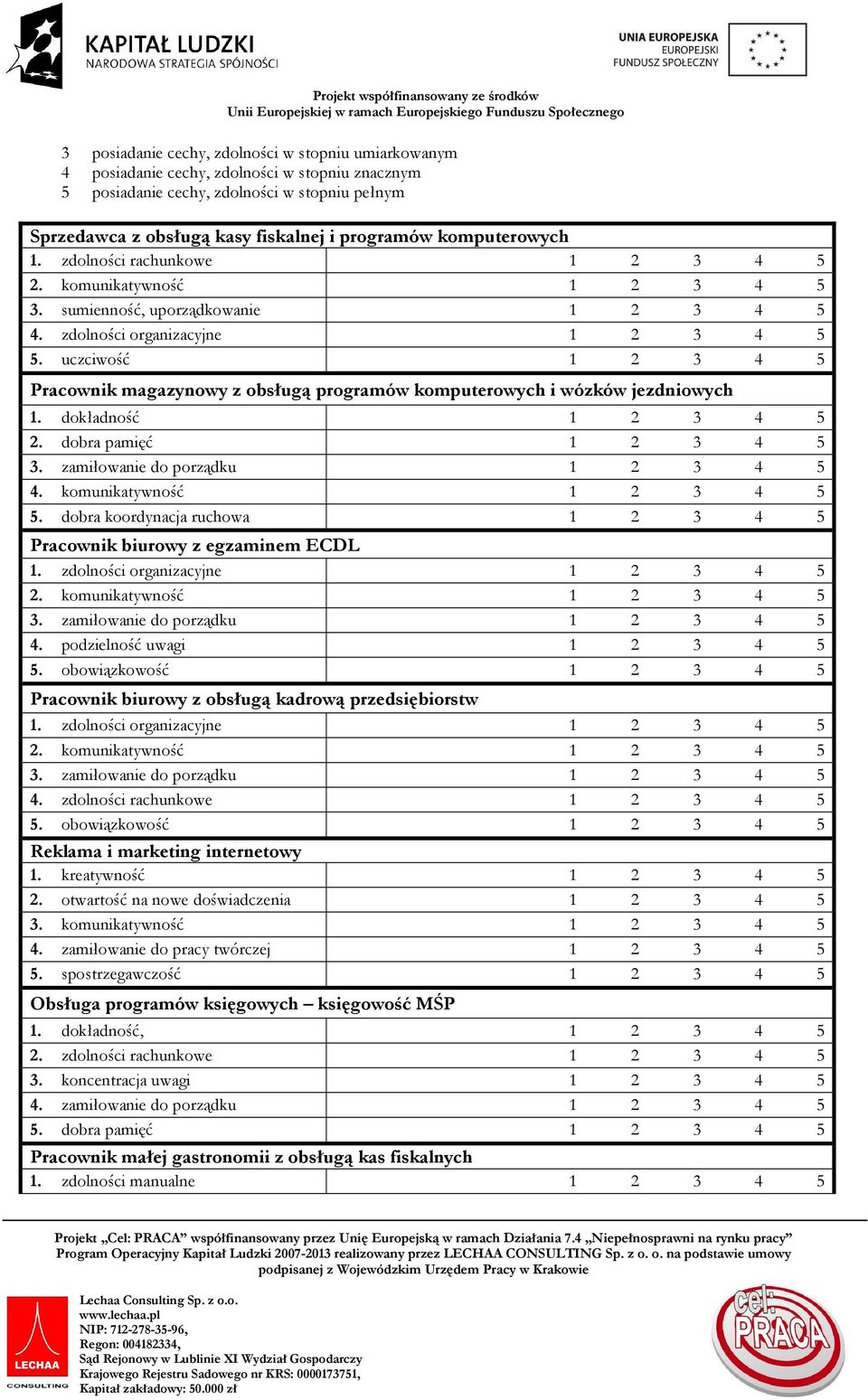 uczciwość Pracownik magazynowy z obsługą programów komputerowych i wózków jezdniowych 1. dokładność 2. dobra pamięć 3. zamiłowanie do porządku 4. komunikatywność 5.