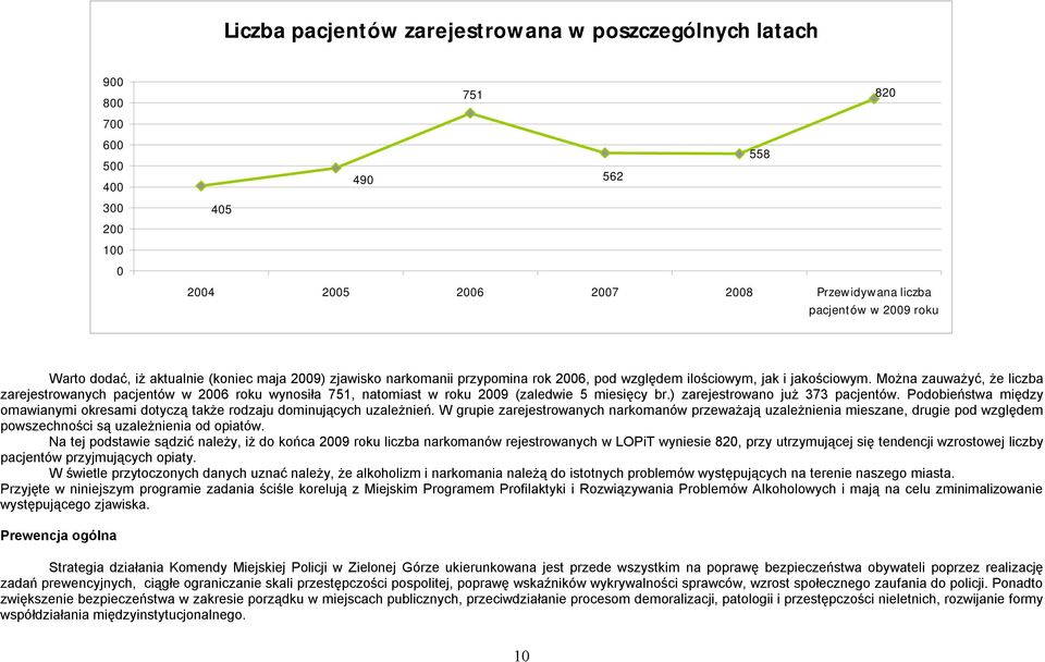 Można zauważyć, że liczba zarejestrowanych pacjentów w 2006 roku wynosiła 751, natomiast w roku 2009 (zaledwie 5 miesięcy br.) zarejestrowano już 373 pacjentów.