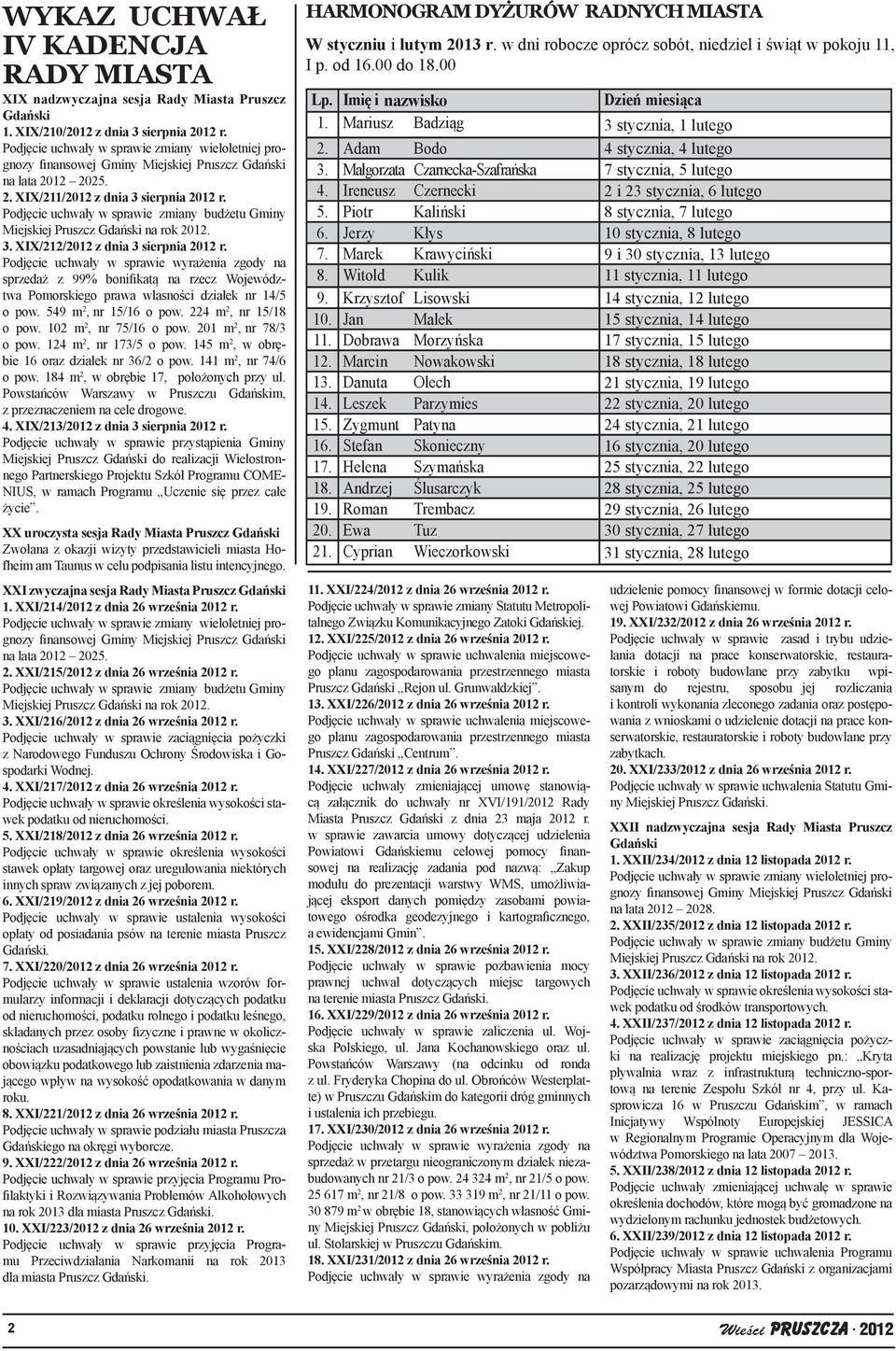 Podjęcie uchwały w sprawie zmiany budżetu Gminy Miejskiej Pruszcz Gdański na rok 2012. 3. XIX/212/2012 z dnia 3 sierpnia 2012 r.