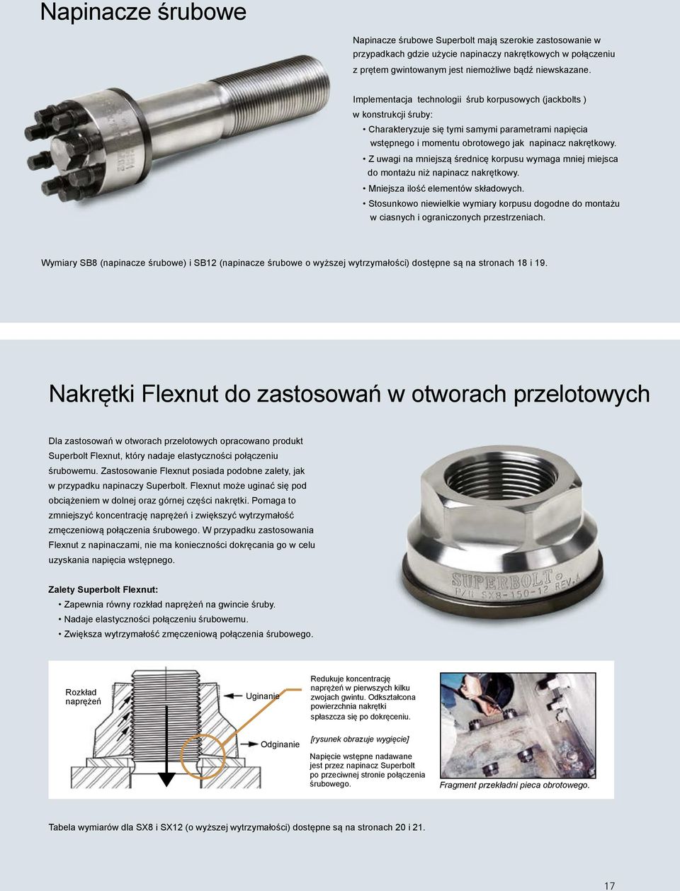 Z uwagi na mniejszą średnicę korpusu wymaga mniej miejsca do montażu niż napinacz nakrętkowy. Mniejsza ilość elementów składowych.