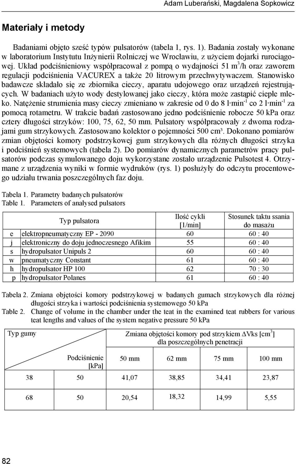 Układ podciśnieniowy współpracował z pompą o wydajności 51 m 3 /h oraz zaworem regulacji podciśnienia VACUREX a także 20 litrowym przechwytywaczem.