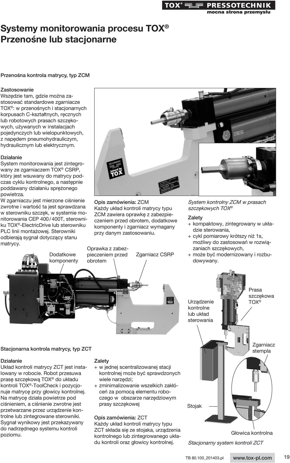 elektrycznym. Działanie System monitorowania jest zintegrowany ze zgarniaczem TOX CSRP, który jest wsuwany do matrycy podczas cyklu kontrolnego, a następnie poddawany działaniu sprężonego powietrza.