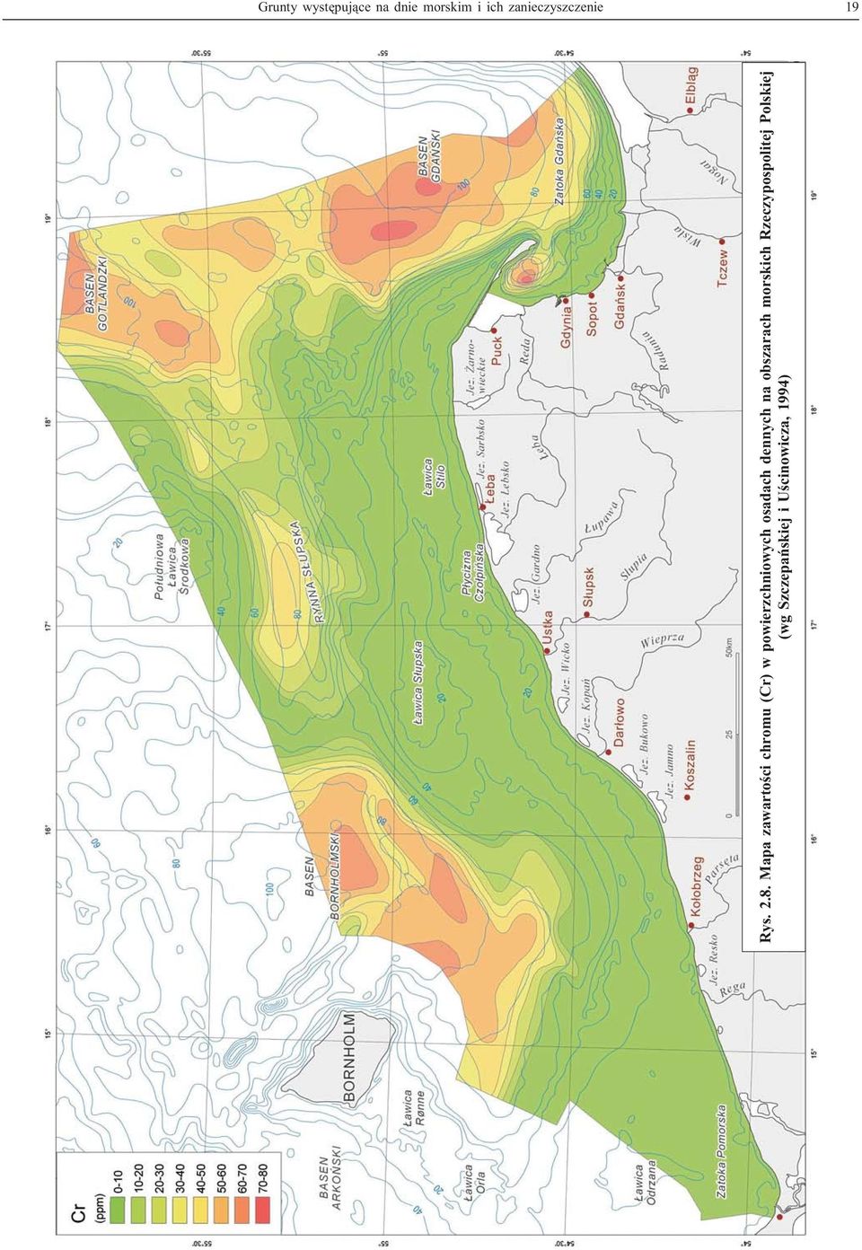 Mapa zawartoœci chromu (Cr) w powierzchniowych osadach