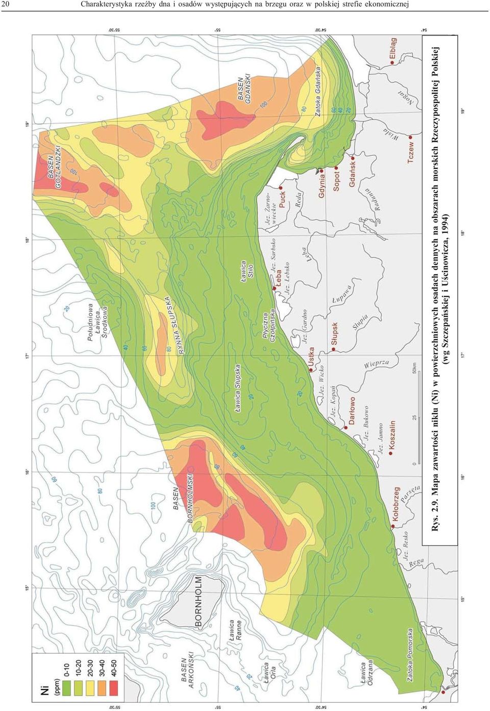 Mapa zawartoœci niklu (Ni) w powierzchniowych osadach dennych na