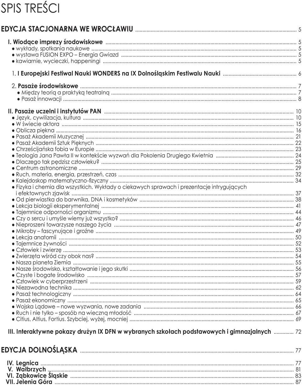 Pasaże uczelni i instytutów PAN... 10 Język, cywilizacja, kultura... 10 W świecie aktora... 15 Oblicza piękna... 16 Pasaż Akademii Muzycznej... 21 Pasaż Akademii Sztuk Pięknych.