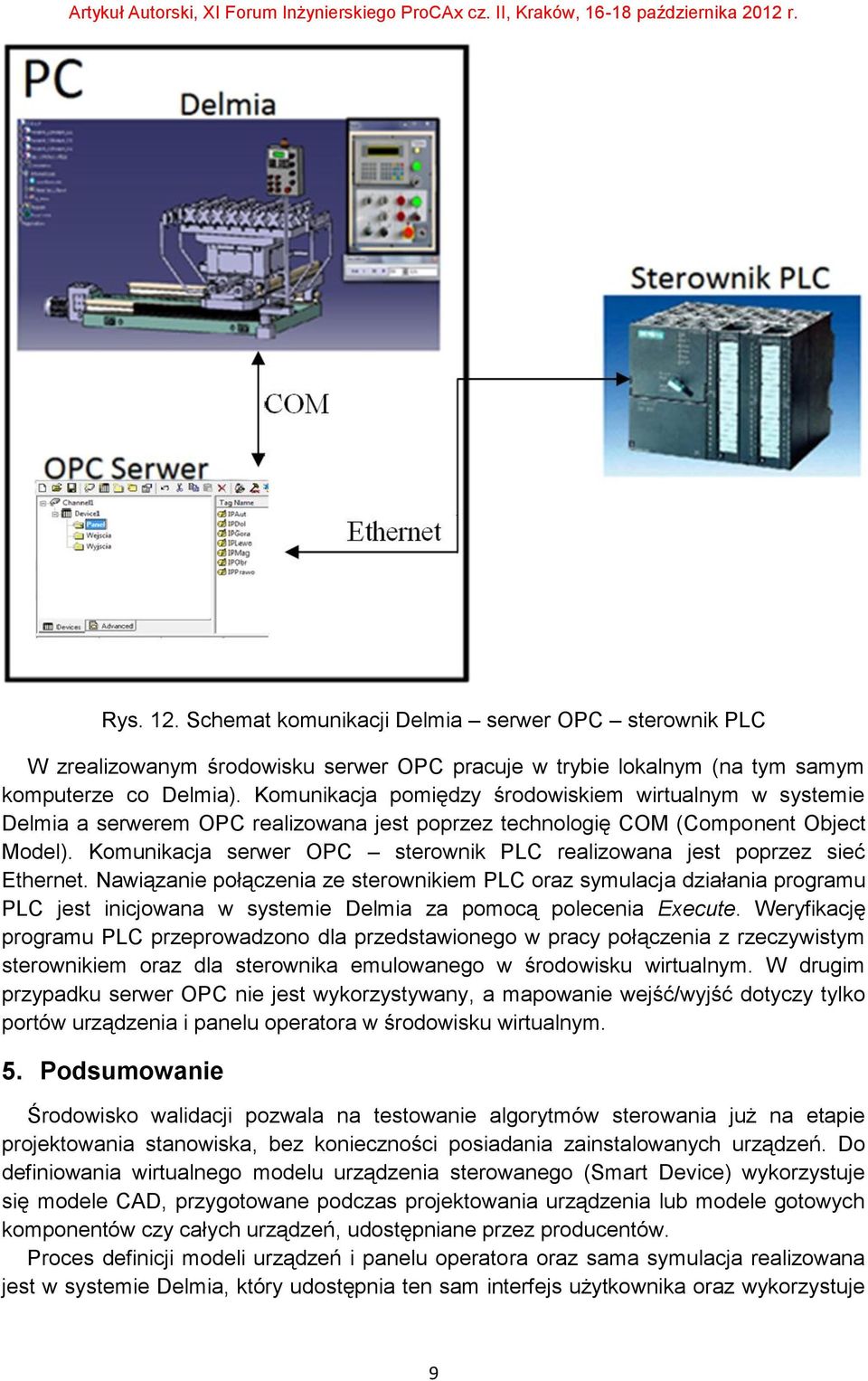Komunikacja serwer OPC sterownik PLC realizowana jest poprzez sieć Ethernet.
