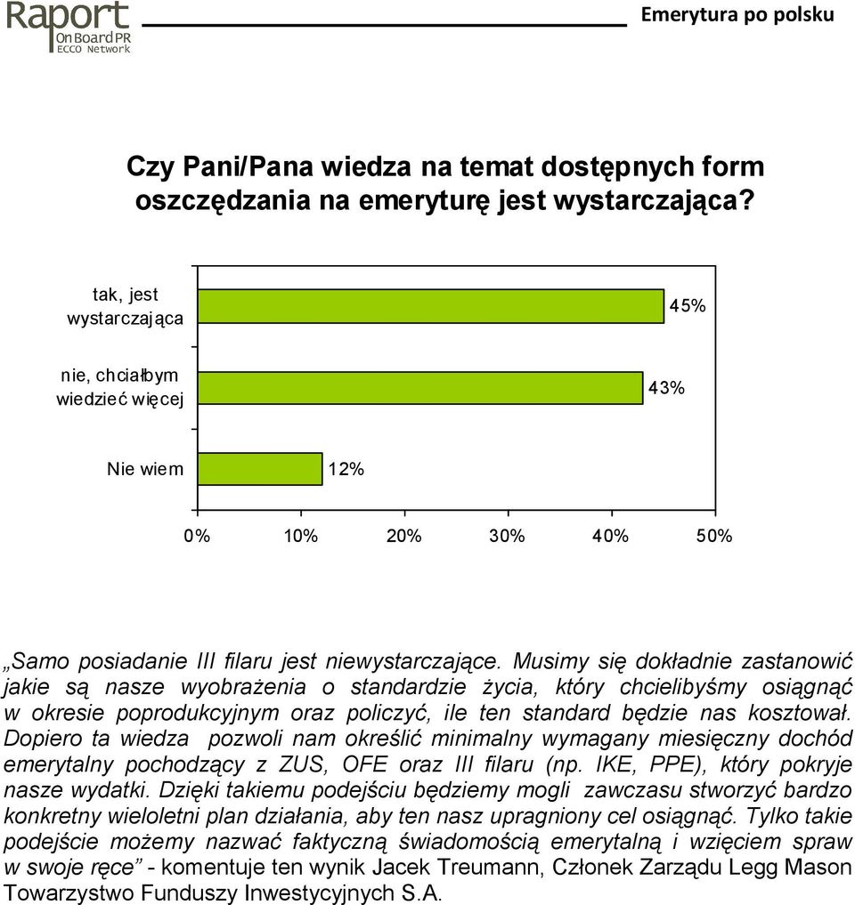 Musimy się dokładnie zastanowić jakie są nasze wyobraŝenia o standardzie Ŝycia, który chcielibyśmy osiągnąć w okresie poprodukcyjnym oraz policzyć, ile ten standard będzie nas kosztował.