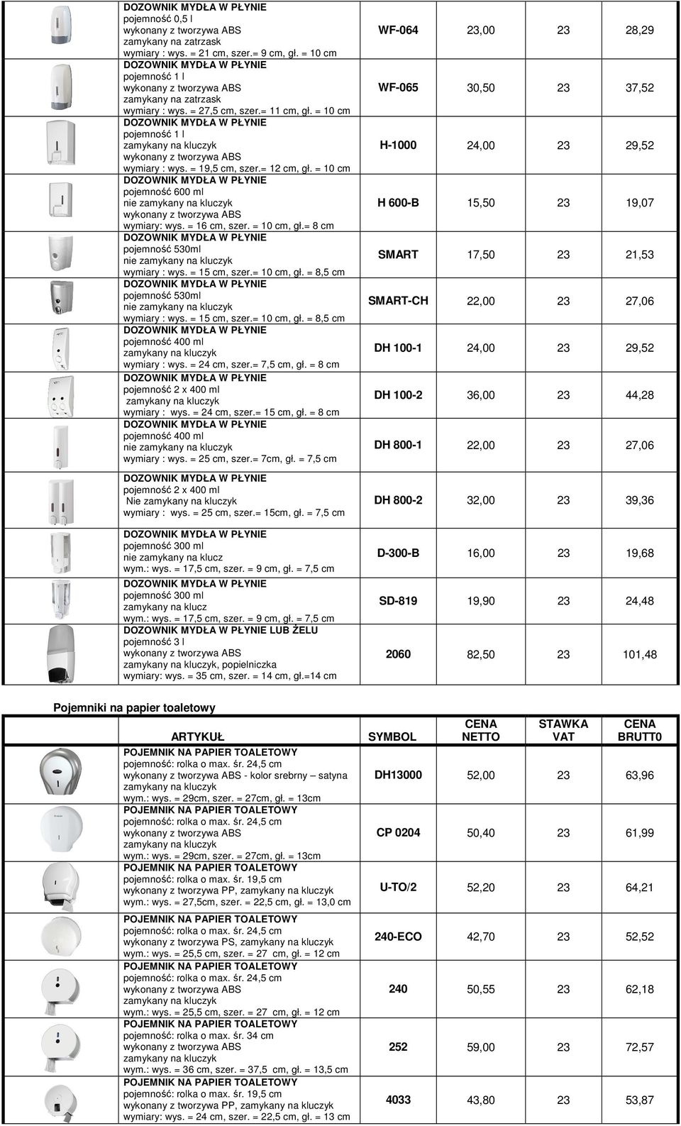 = 10 cm, gł. = 8,5 cm pojemność 530ml nie wymiary : wys. = 15 cm, szer.= 10 cm, gł. = 8,5 cm pojemność 400 ml wymiary : wys. = 24 cm, szer.= 7,5 cm, gł. = 8 cm pojemność 2 x 400 ml wymiary : wys.