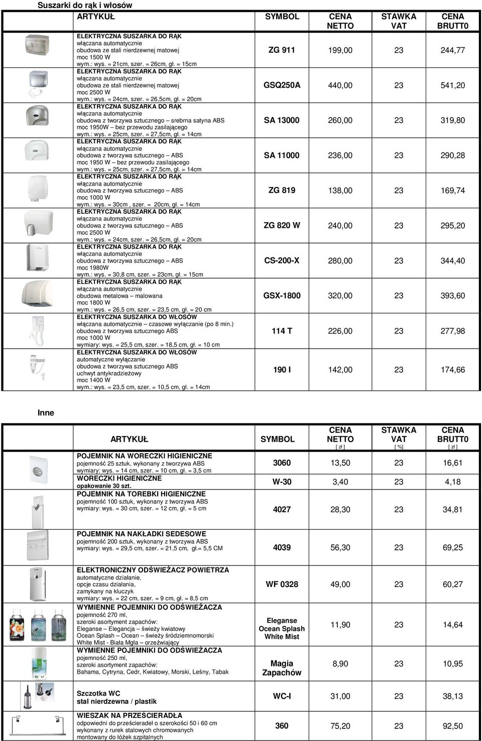 : wys. = 30cm, szer. = 20cm, gł. = 14cm moc 2500 W wym.: wys. = 24cm, szer. = 26,5cm, gł. = 20cm moc 1980W wym.: wys. = 30,8 cm, szer. = cm, gł. = 15cm obudowa metalowa malowana moc 1800 W wym.: wys. = 26,5 cm, szer.