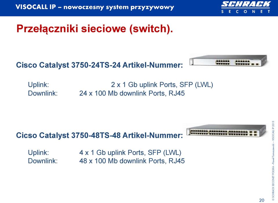 uplink Ports, SFP (LWL) 24 x 100 Mb downlink Ports, RJ45 Cicso Catalyst