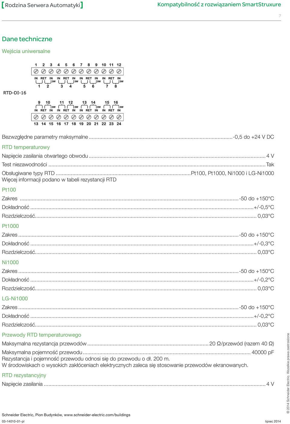 ..pt100, Pt1000, Ni1000, and LG-Ni1000 Obsługiwane For more information, typy...pt100, see the resistance table.