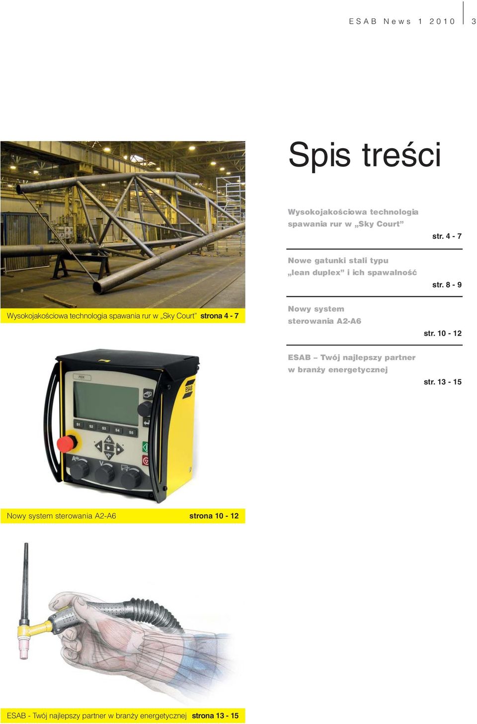 8-9 Wysokojakościowa technologia spawania rur w Sky Court strona 4-7 Nowy system sterowania A2-A6 str.