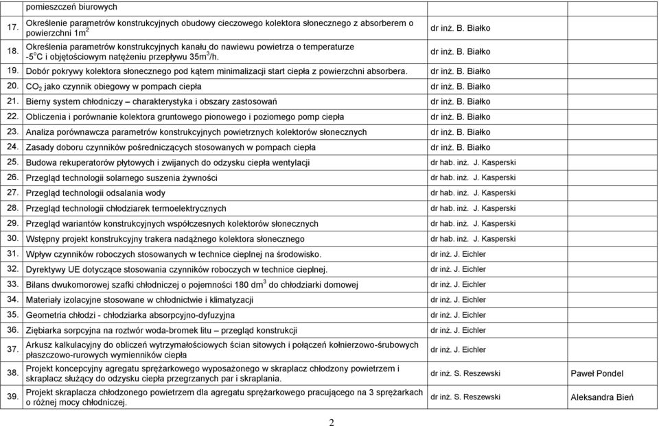 o temperaturze -5 o C i objętościowym natężeniu przepływu 35m 3 /h. dr inż. B. Białko dr inż. B. Białko 19.