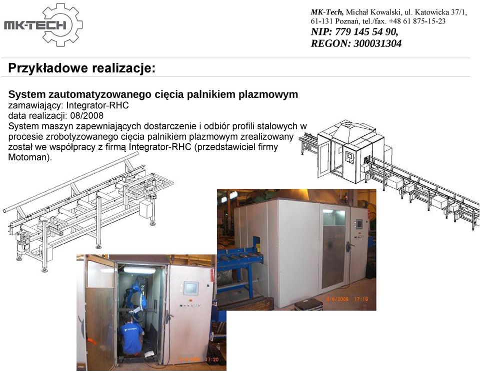 dostarczenie i odbiór profili stalowych w procesie zrobotyzowanego cięcia