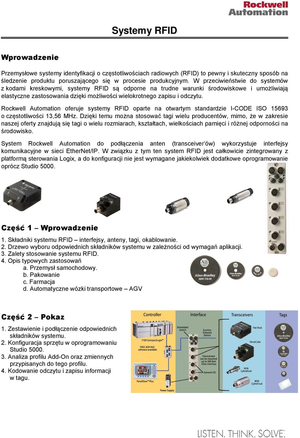 Rockwell Automation oferuje systemy RFID oparte na otwartym standardzie I-CODE ISO 15693 o częstotliwości 13,56 MHz.