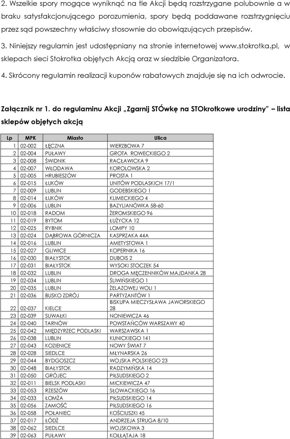 Skrócony regulamin realizacji kuponów rabatowych znajduje się na ich odwrocie. Załącznik nr 1.