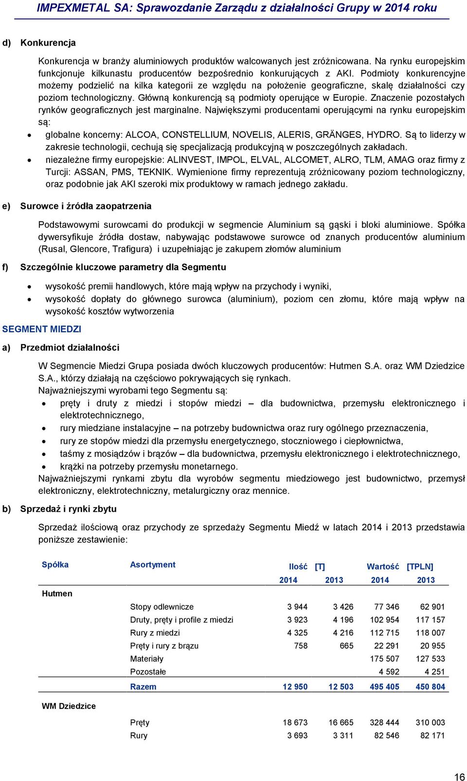 Znaczenie pozostałych rynków geograficznych jest marginalne. Największymi producentami operującymi na rynku europejskim są: globalne koncerny: ALCOA, CONSTELLIUM, NOVELIS, ALERIS, GRÄNGES, HYDRO.