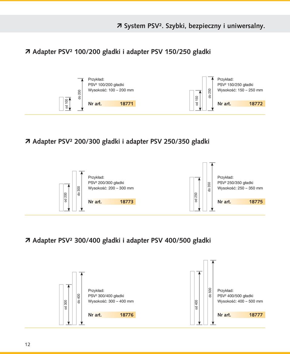 18771 od 150 do 250 PSV² 150/250 gładki Wysokość: 150 250 mm Nr art.