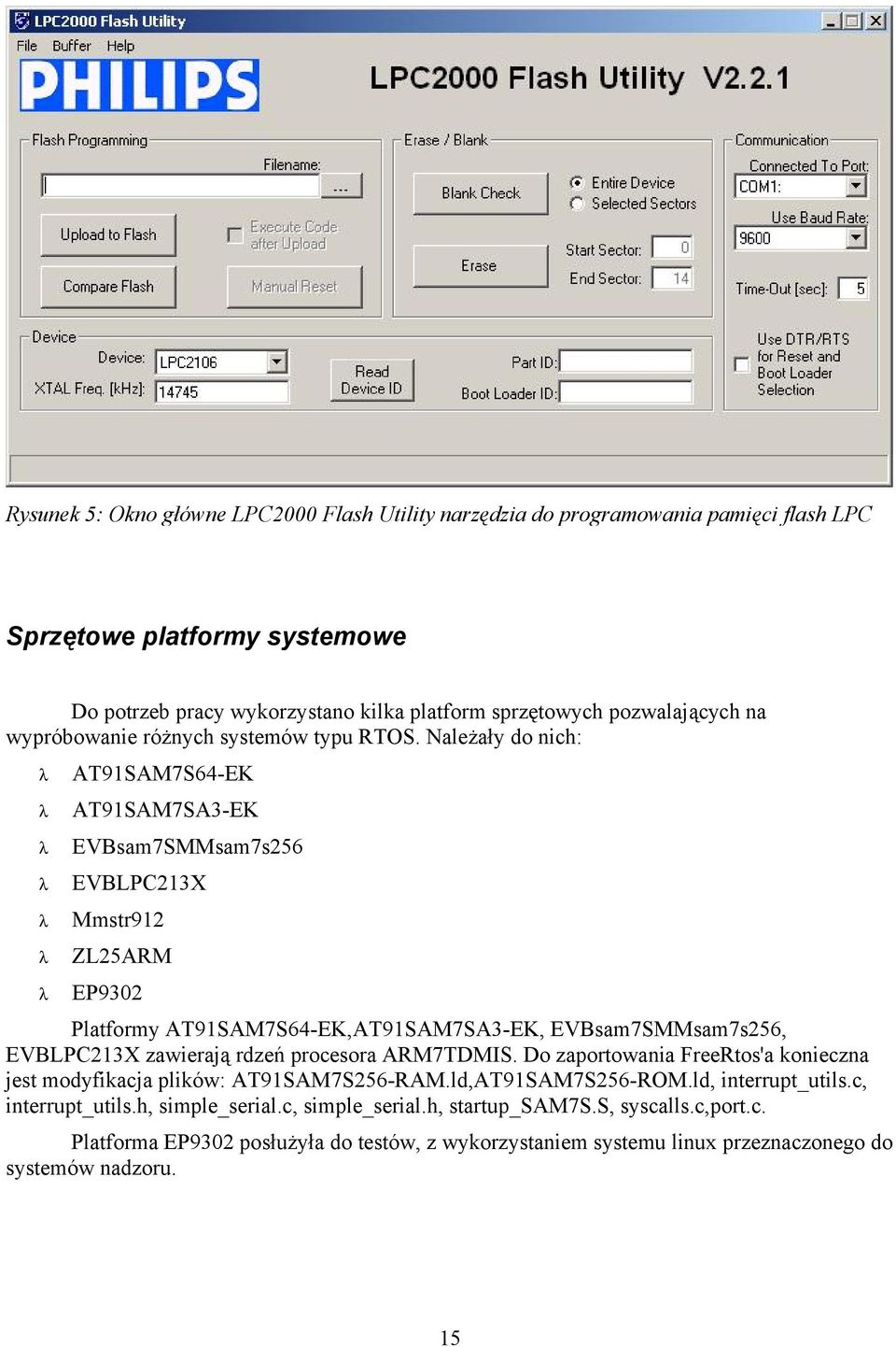 Należały do nich: λ λ λ λ λ λ AT91SAM7S64-EK AT91SAM7SA3-EK EVBsam7SMMsam7s256 EVBLPC213X Mmstr912 ZL25ARM λ EP9302 Platformy AT91SAM7S64-EK,AT91SAM7SA3-EK, EVBsam7SMMsam7s256, EVBLPC213X