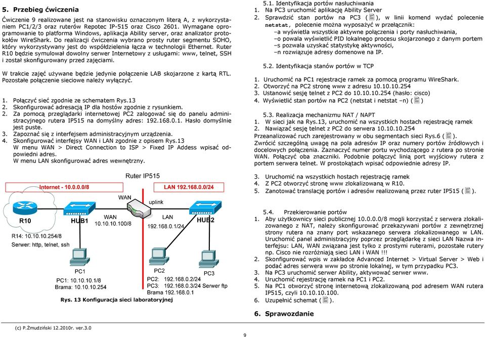 Wymagane oprogramowanie to platforma Windows, aplikacja Ability server, oraz analizator protokołów WireShark.