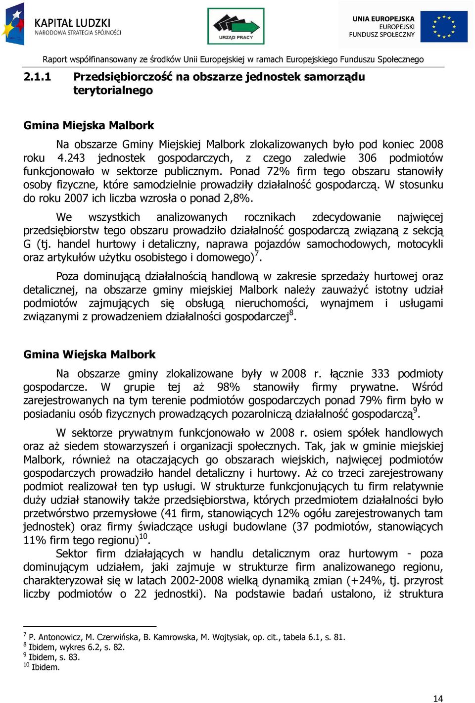 Ponad 72% firm tego obszaru stanowiły osoby fizyczne, które samodzielnie prowadziły działalność gospodarczą. W stosunku do roku 2007 ich liczba wzrosła o ponad 2,8%.