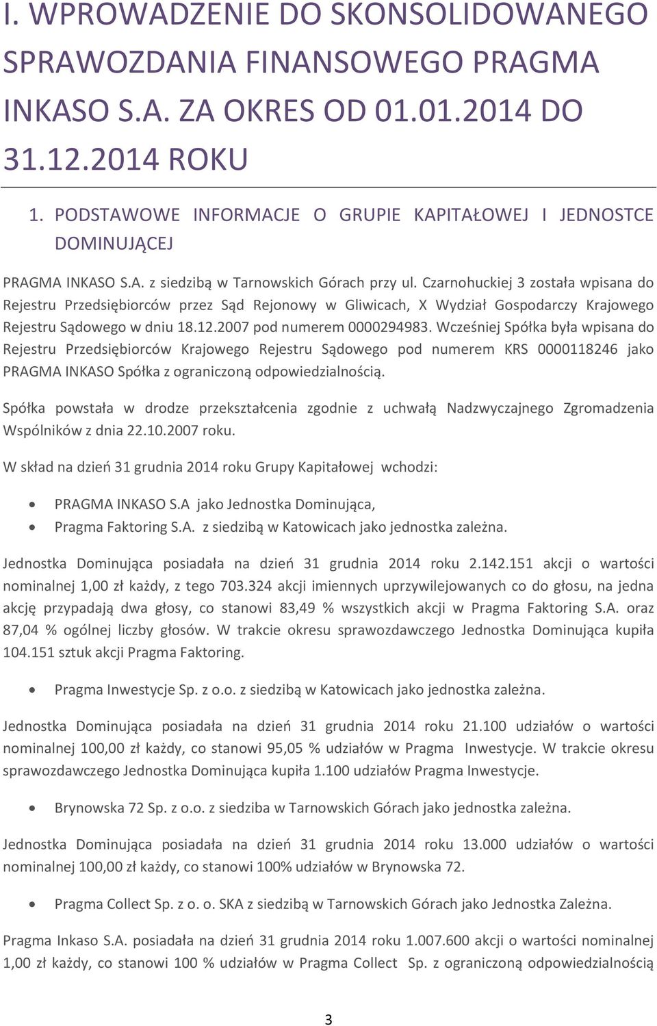 Czarnohuckiej 3 została wpisana do Rejestru Przedsiębiorców przez Sąd Rejonowy w Gliwicach, X Wydział Gospodarczy Krajowego Rejestru Sądowego w dniu 18.12.2007 pod numerem 0000294983.