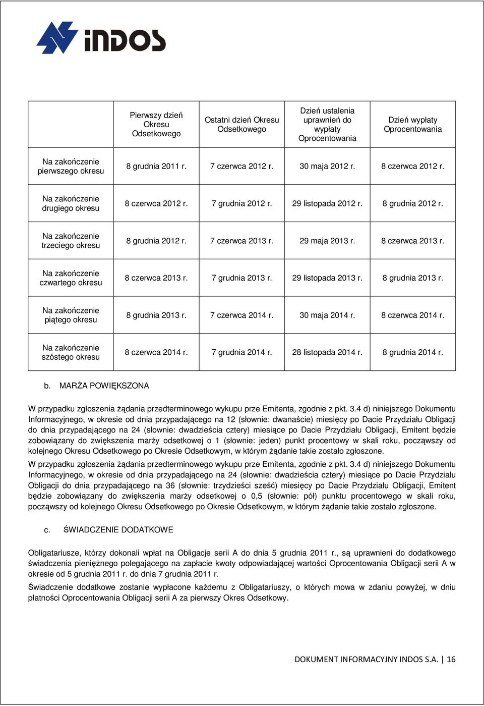 Na zakończenie trzeciego okresu 8 grudnia 2012 r. 7 czerwca 2013 r. 29 maja 2013 r. 8 czerwca 2013 r. Na zakończenie czwartego okresu 8 czerwca 2013 r. 7 grudnia 2013 r. 29 listopada 2013 r.