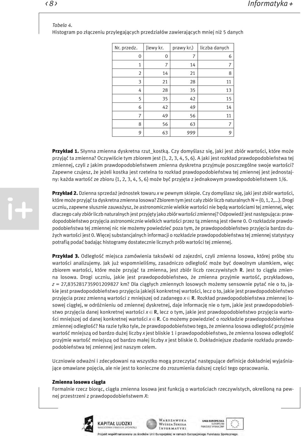 Czy domyślasz się, jaki jest zbiór wartości, które może przyjąć ta zmienna? Oczywiście tym zbiorem jest {1, 2, 3, 4, 5, 6}.